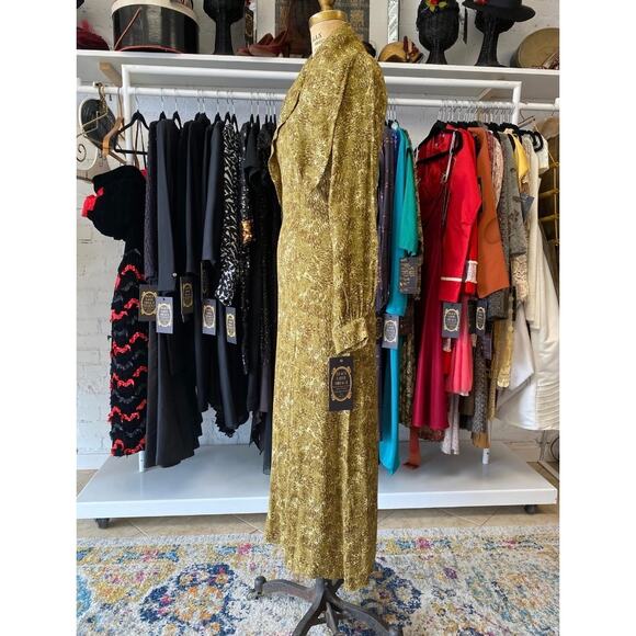 & other stories snake skin green rayon dress long sleeve tie neck nwt 1930 style - Picture 9 of 11